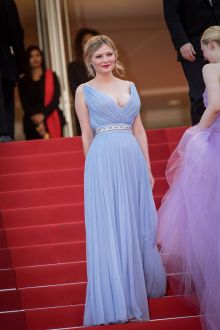 Kirsten Dunst Sky Blue Chiffon Deep V neck A line Prom Dress Cannes 2017