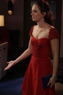 leighton meester dress in gossip girl season red chiffon cap sleeve evening dress
