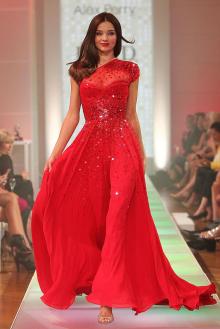 miranda kerr t stage celebrity dress sequined red chiffon one shoulder prom gown