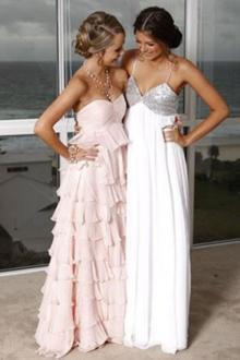 pink chiffon tiered a line celebrity bridesmaid dress strapless sweetheart